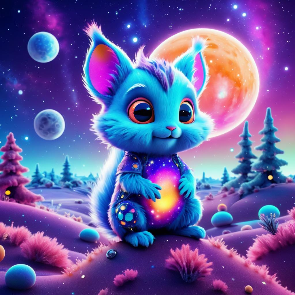 Whimsical Alien Squirrel on the Moon