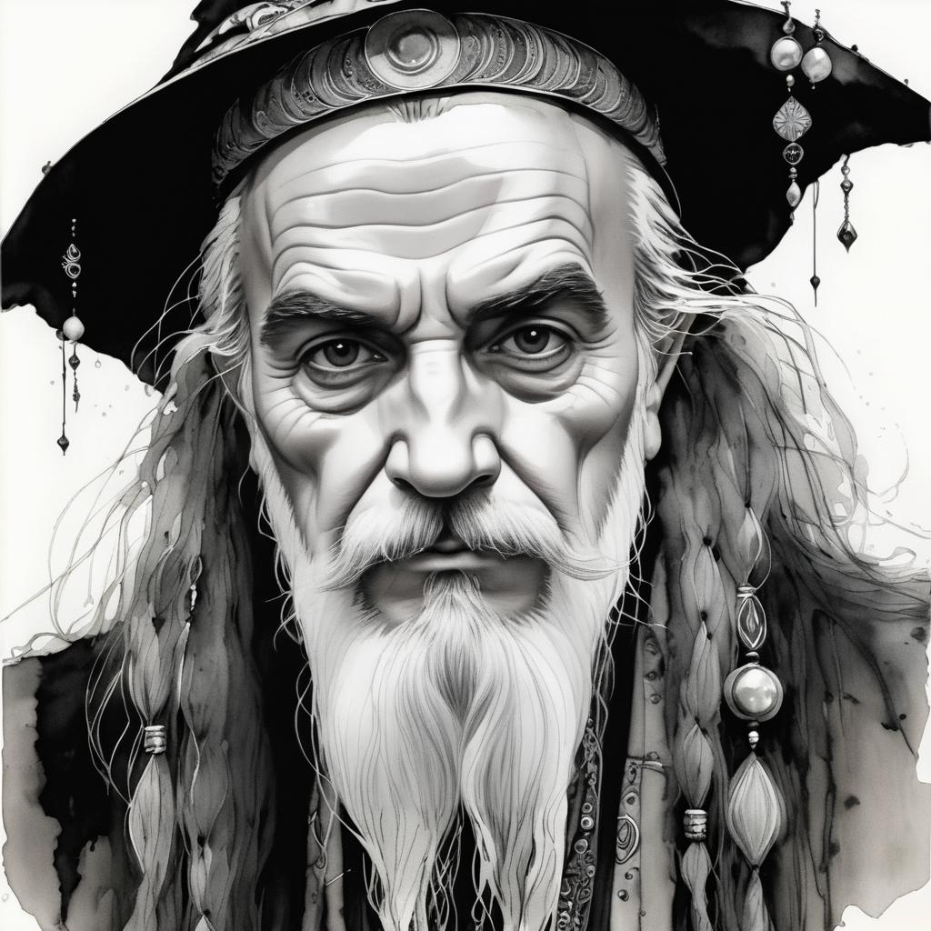 Eccentric Wizard Illustration in Charcoal