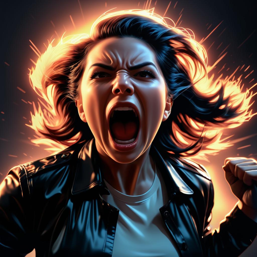 Dramatic Portrait of a Woman in Rage