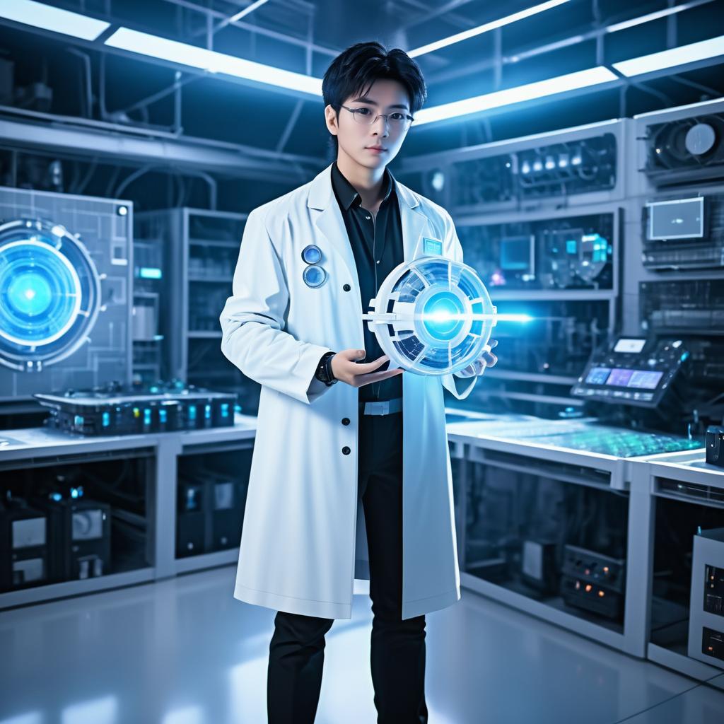 Futuristic Scientist in High-Tech Lab