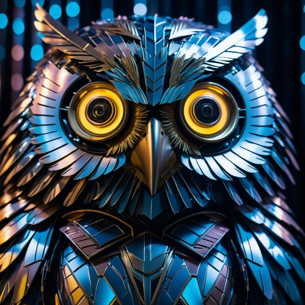 Retro Anime Robotic Owl Portrait