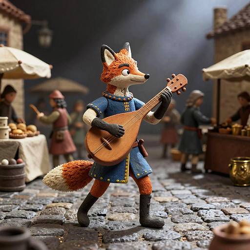 Medieval Bard Fox in Claymation Market