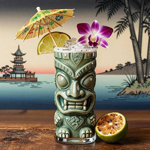 Ukiyo-e Tiki Mai Tai Cocktail Art