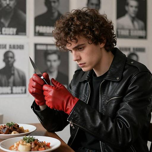 Intense Young Man in Leather Jacket