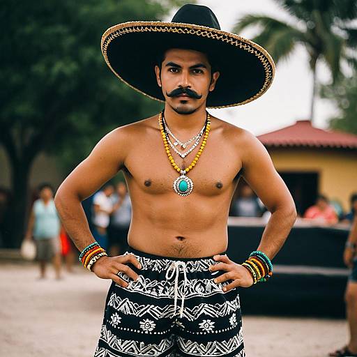 Man in Traditional Mexican Sombrero with Jewelry