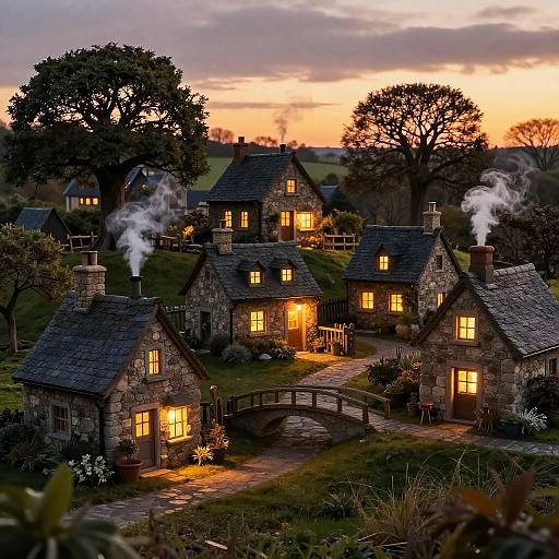 Cozy Lilliputian Village at Sunset
