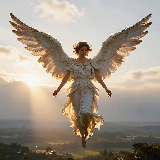 Realistic Angels Soaring at Dawn