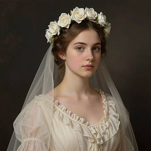 Young Woman with White Rose Floral Crown