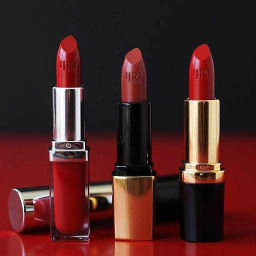 Glamorous Lipsticks on Reflective Surface