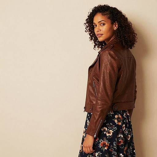 Chic Woman in Leather Jacket Pose