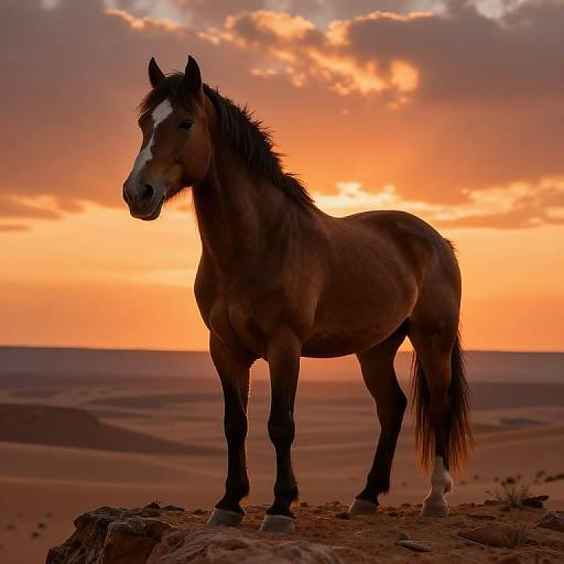 Majestic Horse on Rugged Cliff at Sunset