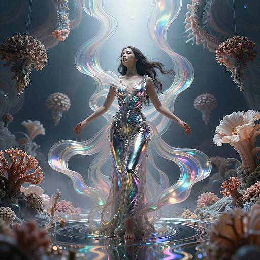 Ethereal Woman in Prismatic Metallic Dress