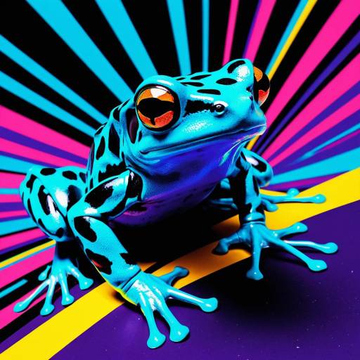 Neon Blue Dart Frog with Psychedelic Pop Art Background