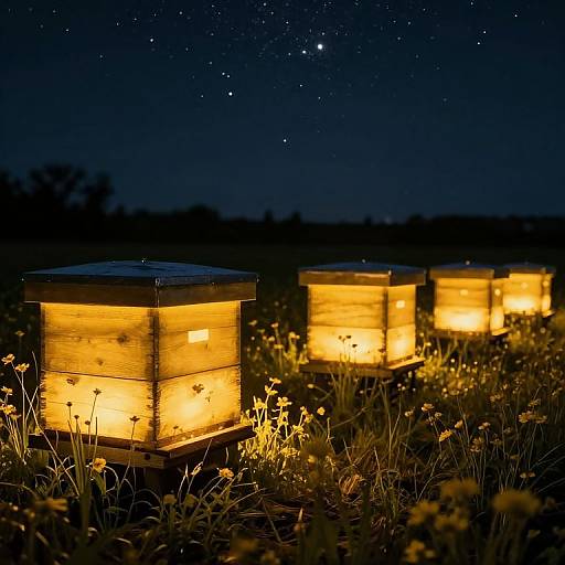 Luminous Beehives in Cyberpunk Night
