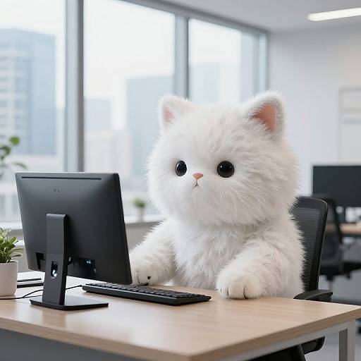 Fluffy in Futuristic Office Space