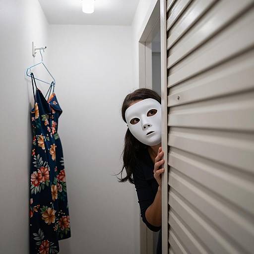 Curious Woman Behind Closed Shutter