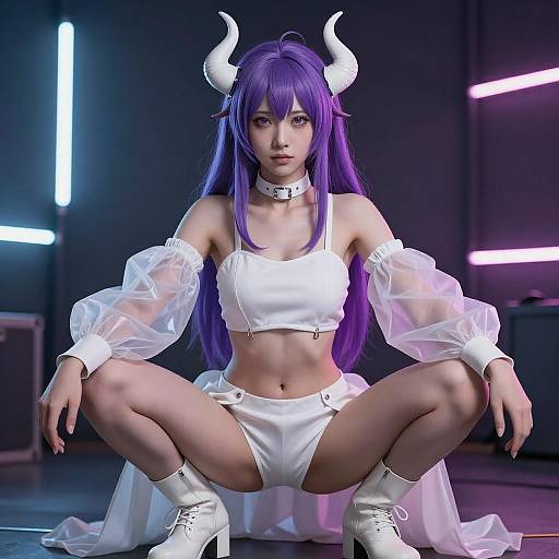 Neon-Lit Purple-Haired Fantasy Woman