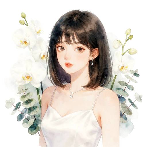 Elegant Woman with White Orchids