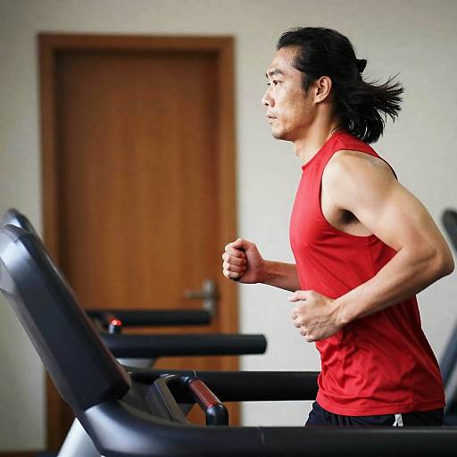 Focused Runner in Gym Mirror Reflection