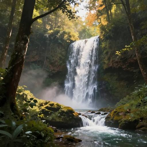 Ethereal Waterfall in Ancient Forest