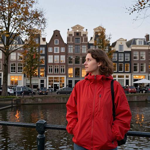 Woman by Amsterdam Canal in Autumn
