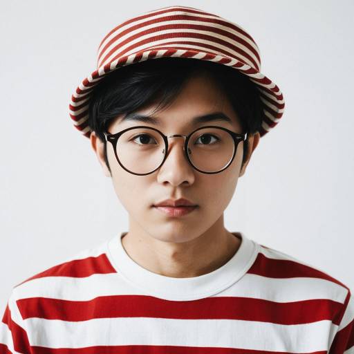Portrait of Young Man in Striped Hat and Glasses
