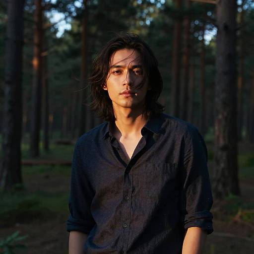 Moody Twilight Portrait in Pine Forest