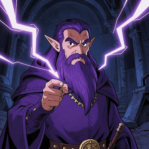 Ancient Elf Wizard Casting Lightning Spell