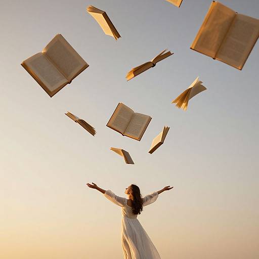 Floating Books and Woman in White