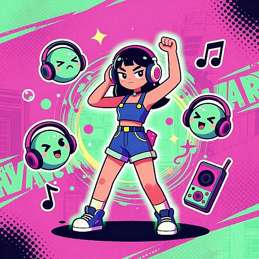 Energetic Girl Dancing in Neon Urban Fantasy