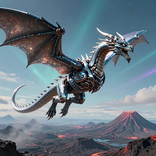 Steel-Scaled Dragon Over Volcanic Lightscape