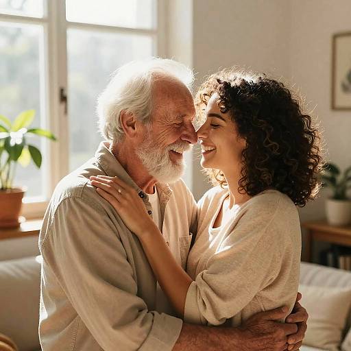 Cozy Sunlit Moment: Elderly Man and Woman