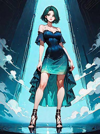 Dark Fantasy Woman in Emerald Bodycon Dress