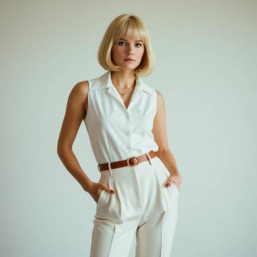 1970s Inspired Blonde Woman in White Outfit