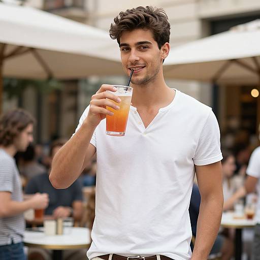 Stylish Young Italian Man Enjoying Drink