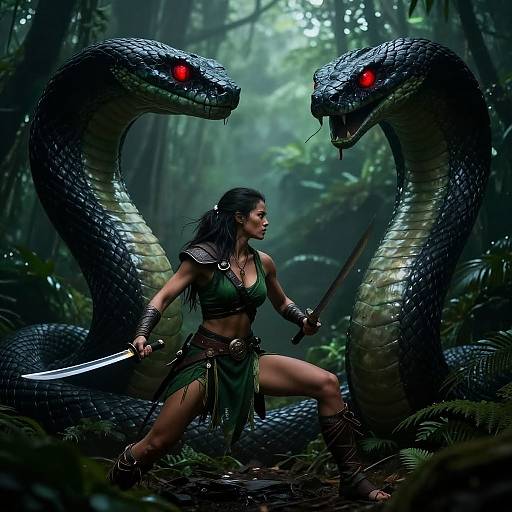 Fierce Female Jungle Warrior Duel
