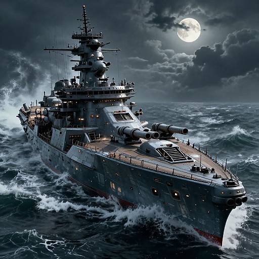 Futuristic Battleship in Stormy Seas