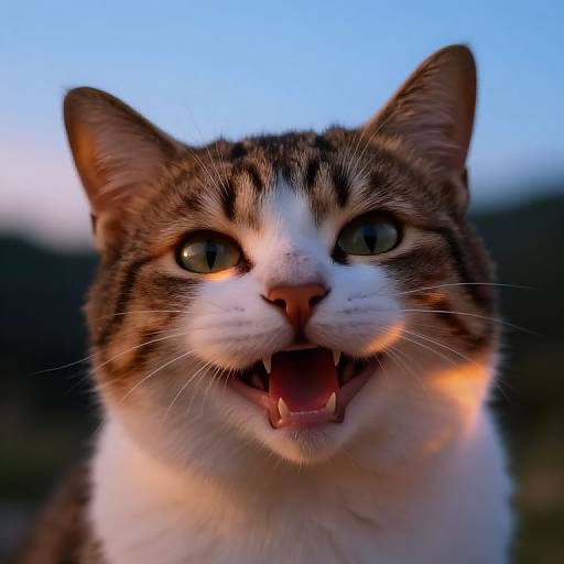 Mischievous Cat Smiling at Twilight