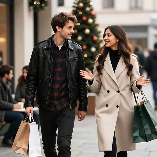 Couple Holiday Shopping in Festive Scene