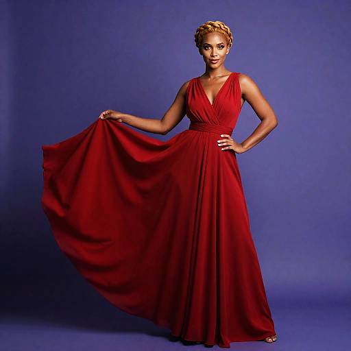 Elegant Woman in Red Dress with Braided Crown