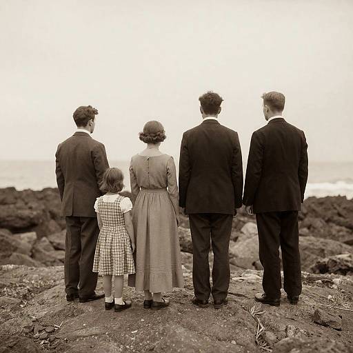 Historic Family Portrait on Rocky Shore
