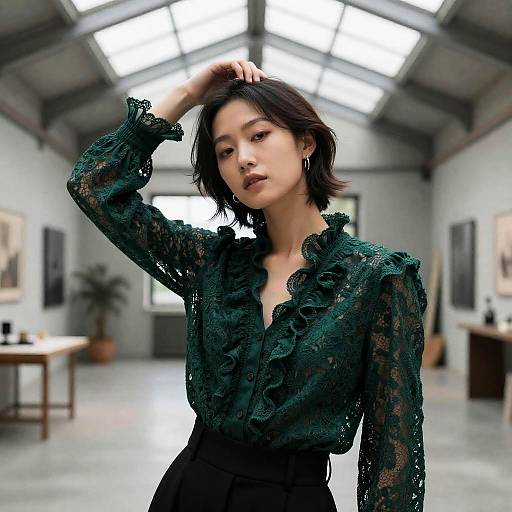 Mystical Artist in Emerald Lace Blouse