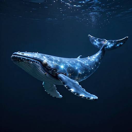 Clockwork Whale with Cosmic Glow Underwater