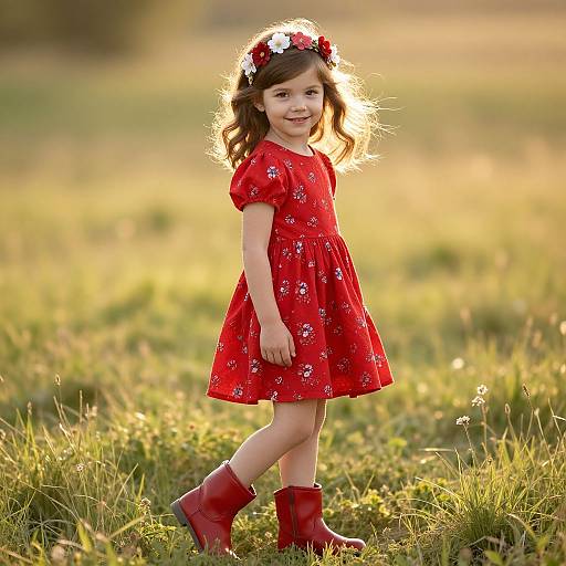 Young Girl in Red Dress Meadow