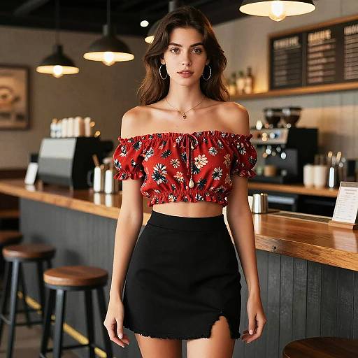 Boho Chic Woman at Neon Coffee Bar