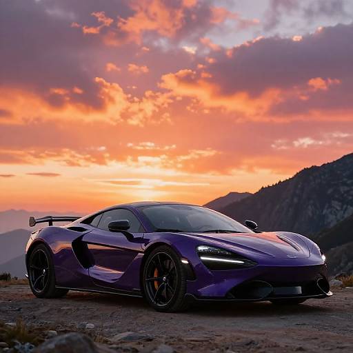 Dark Purple Sports Car at Sunset