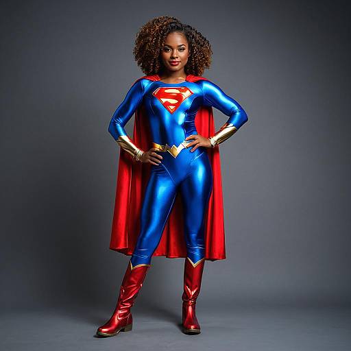 Young Black Girl in Superwoman Costume