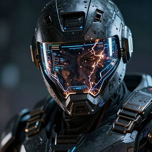 Intense Close-Up of Armored Hero