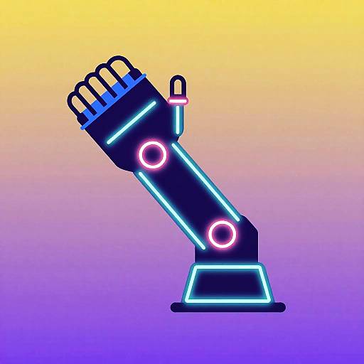 Glowing Neon Retro-Futuristic Robot Arm
