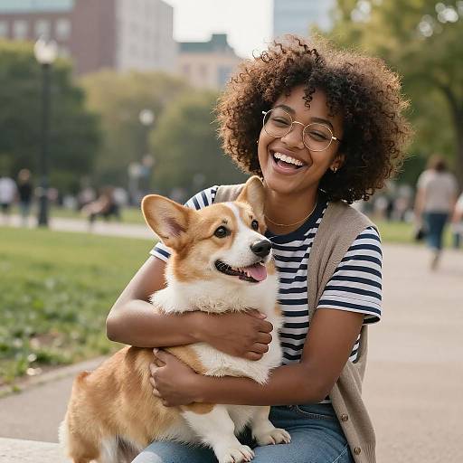 Joyful Moments: Woman and Dog in Park